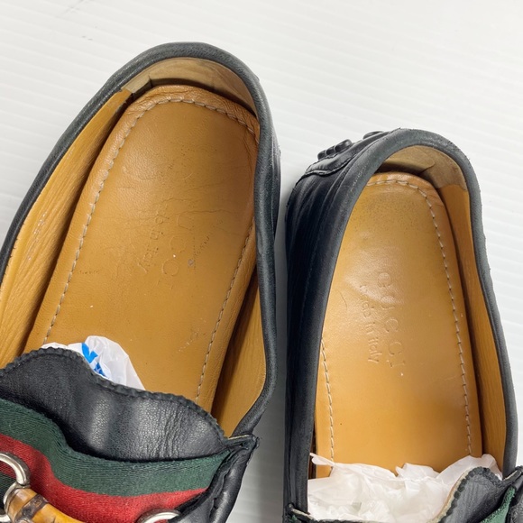 Gucci Black Leather Horsebit Driver Web Loafers Shoes - Picture 3 of 8